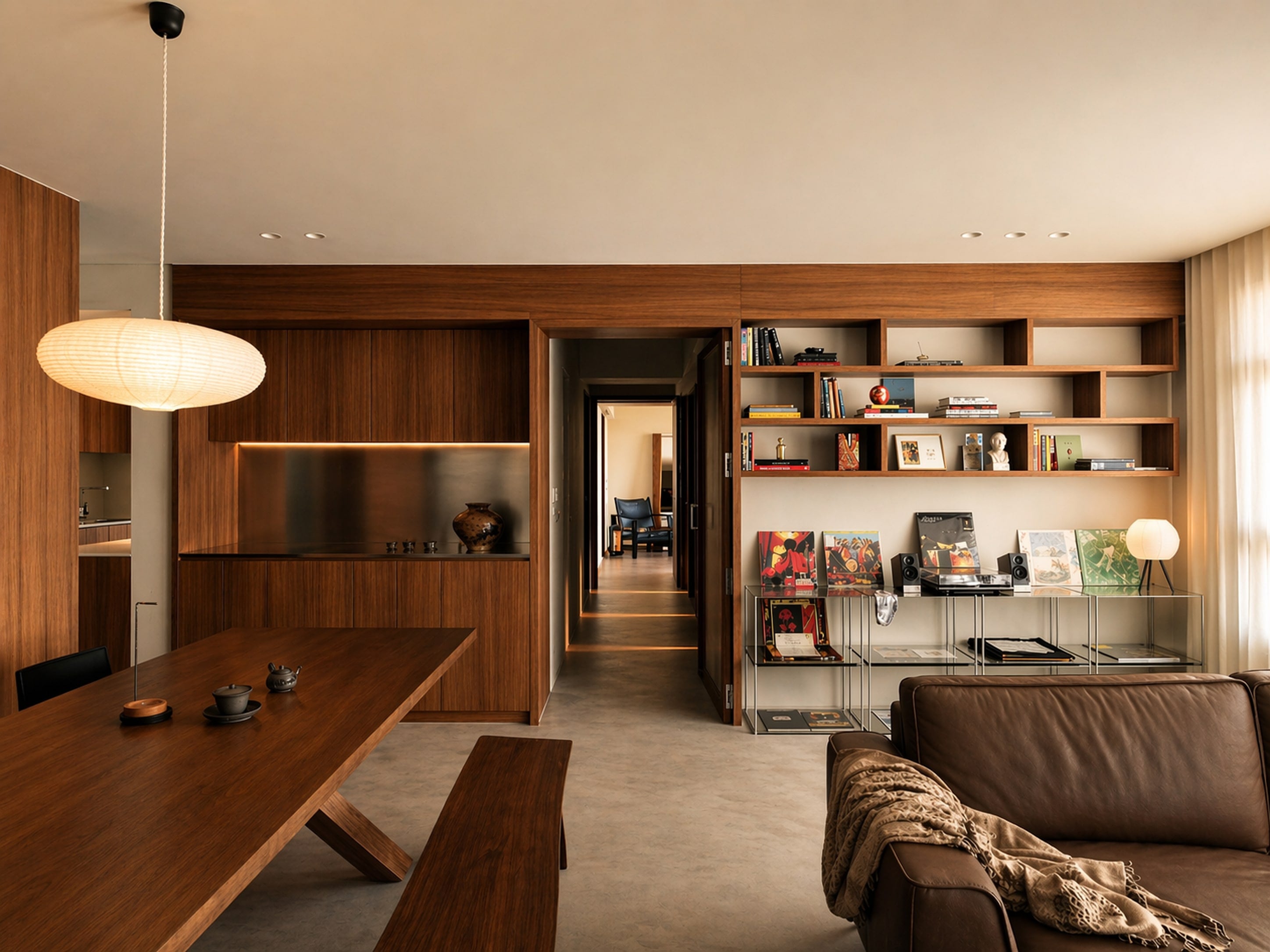 Warm, modern living room interior